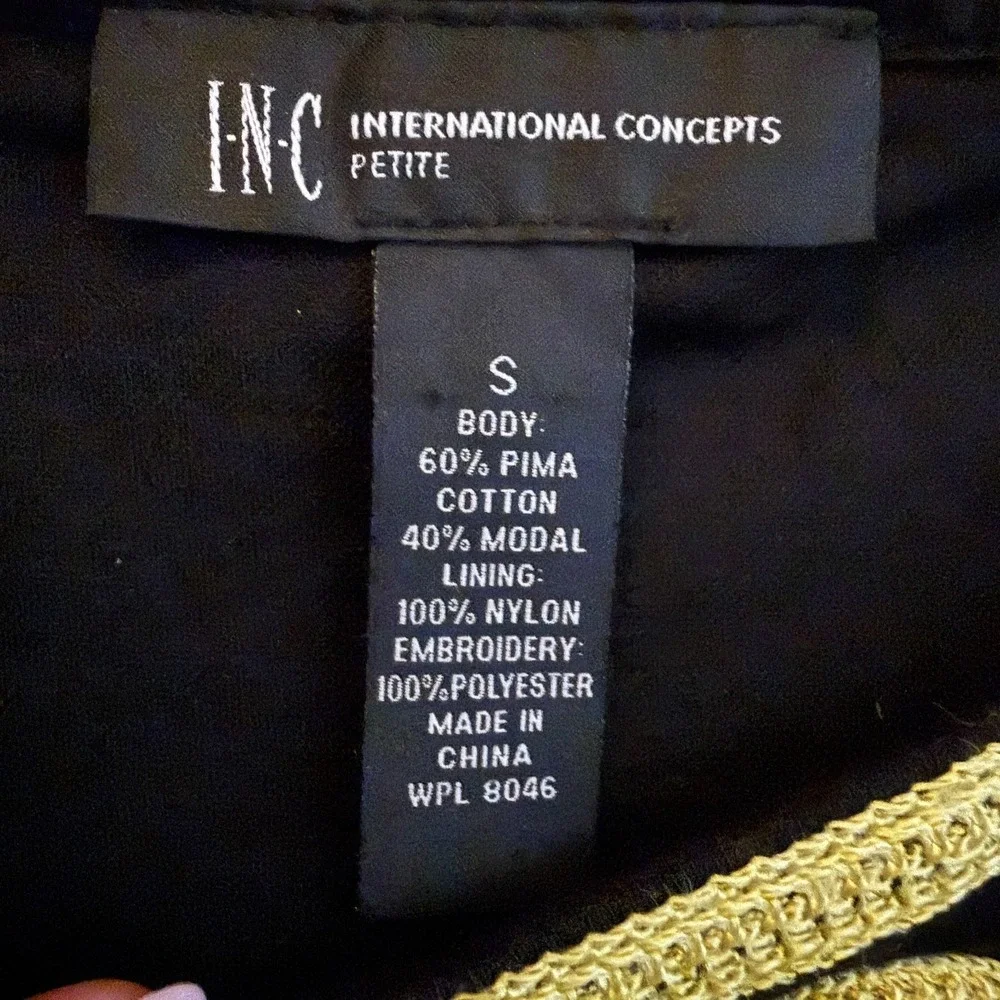 INC Petite Black Pima Cotton Embroidered Sheath Dress PS date night‎